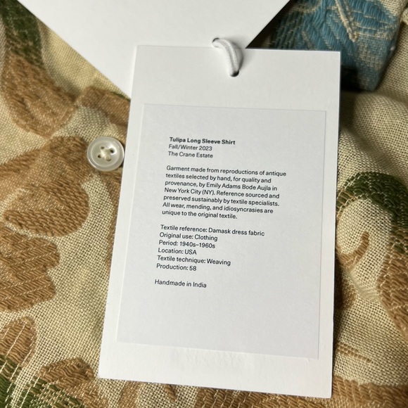 BNWT BODE Men’s Beige Tulipa Shirt with Indian Embroidery Size Large - Picture 12 of 15